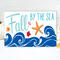 This whimsical autumn-themed coastal sign with bright blue waves, fall leaves, and an orange resin starfish for your coastal fall decor.